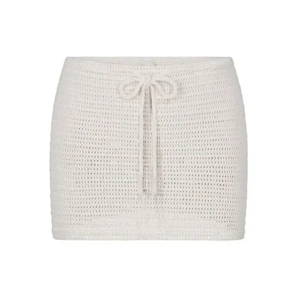 SKIMS Women's Marble Crochet Swim Mini Drawstring Skirt Size 3X